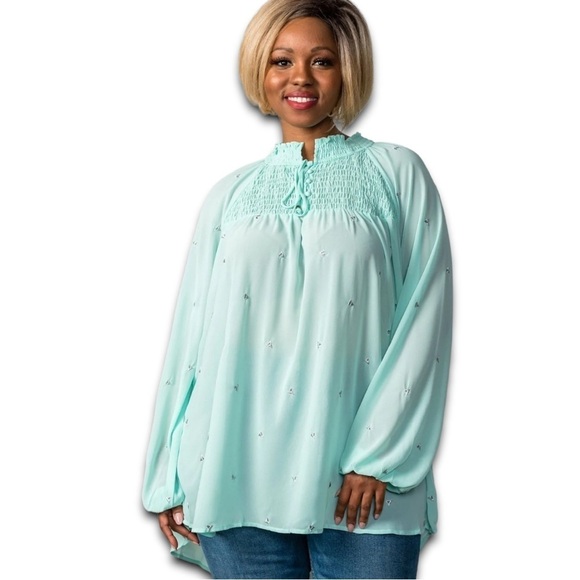 NWOT HAYDEN LA MINT GREEN CHIFFON PEASANT TOP PLUS SIZE 1XL - Picture 1 of 9